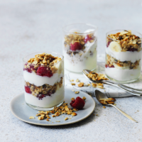 Oaty coconut granola with yogurt & raspberries